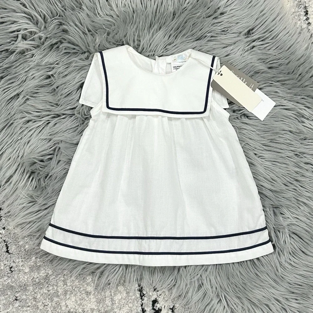 Cuclie Baby Pima Cotton Girls White Nautical Dress Size 0/3 Month NEW‎